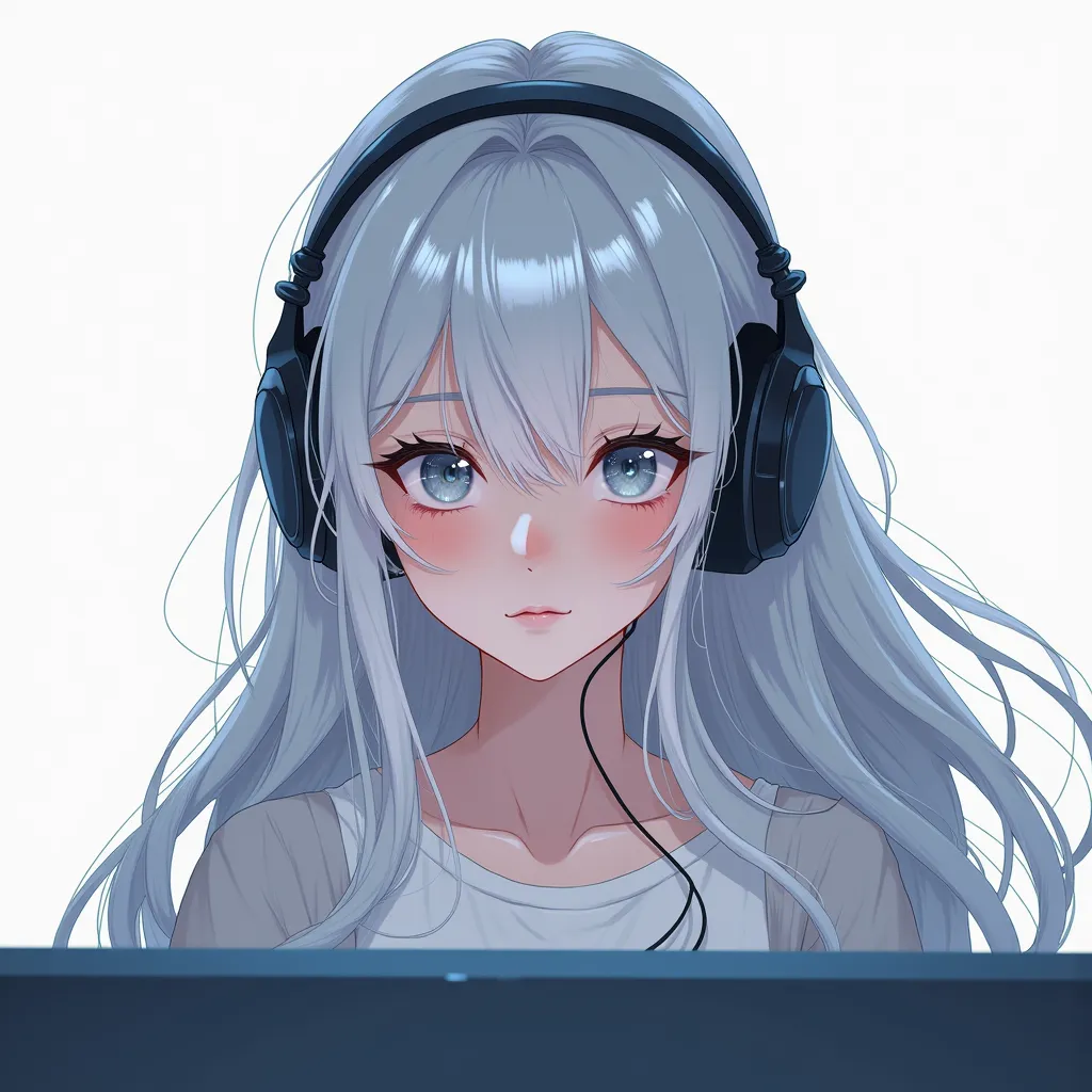 silver hair, Gamer girl gamer with headphones Long hair, Minimalism, 2d