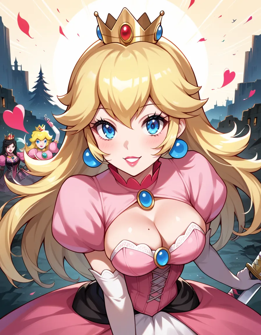 score_9, score_8_up, score_7_up, source_anime, 
a cartoon picture of a woman in a pink dress with a sword, princess peach), princess peach, the princess of power, portrait of princess peach, evil princess, a human-like juicy peach, sfw version, princess in...