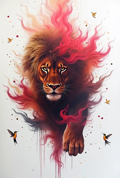 Creates an image with the following specifications 
Background: A gradient of amber and gold, As if 

Main image: A lion with intense eyes, looking at you with determination in the front. surrounded by a halo of golden light and with a stylized fire backgr...