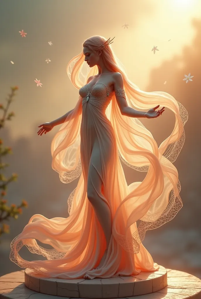 Tabletop miniature Eos rose-tanned goddess of the dawn, flowing dress, long and fitted to the body


