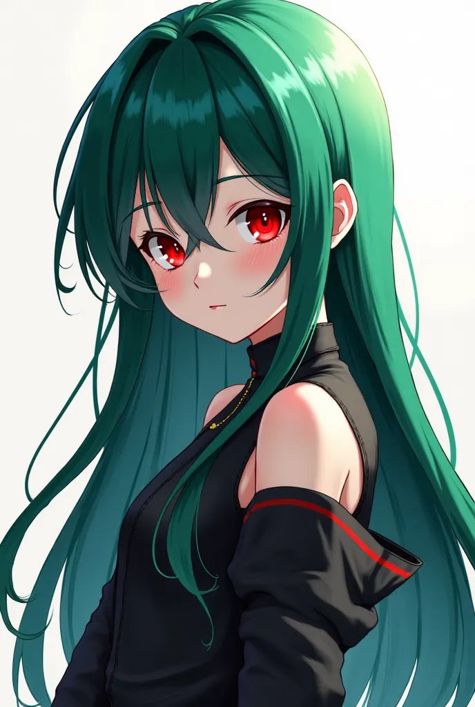 Anime girl with dark green hair and red eyes and body like mitsuri kanroji from demon slayer 