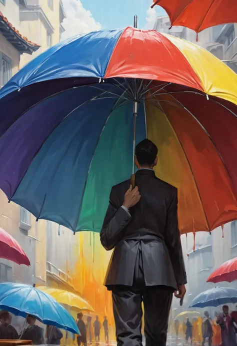 an award-winning painting,( colored:0.5), (,:0.7) an impressive extreme painting, Close-up of an open umbrella