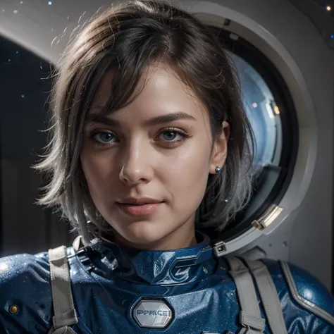 Best Quality, Ultra High Resolution, (Realism: 1.4), Depth of Field, Beautiful Face, (PureErosFace_V1: 0.8), Halfbody, | | 1girl, medium chest, (gray hair: 1.3), innocent smile, natural makeup, | | | Model pose, | | (Spacesuit: 1.3), (Blue Armor: 1.3), Exq...