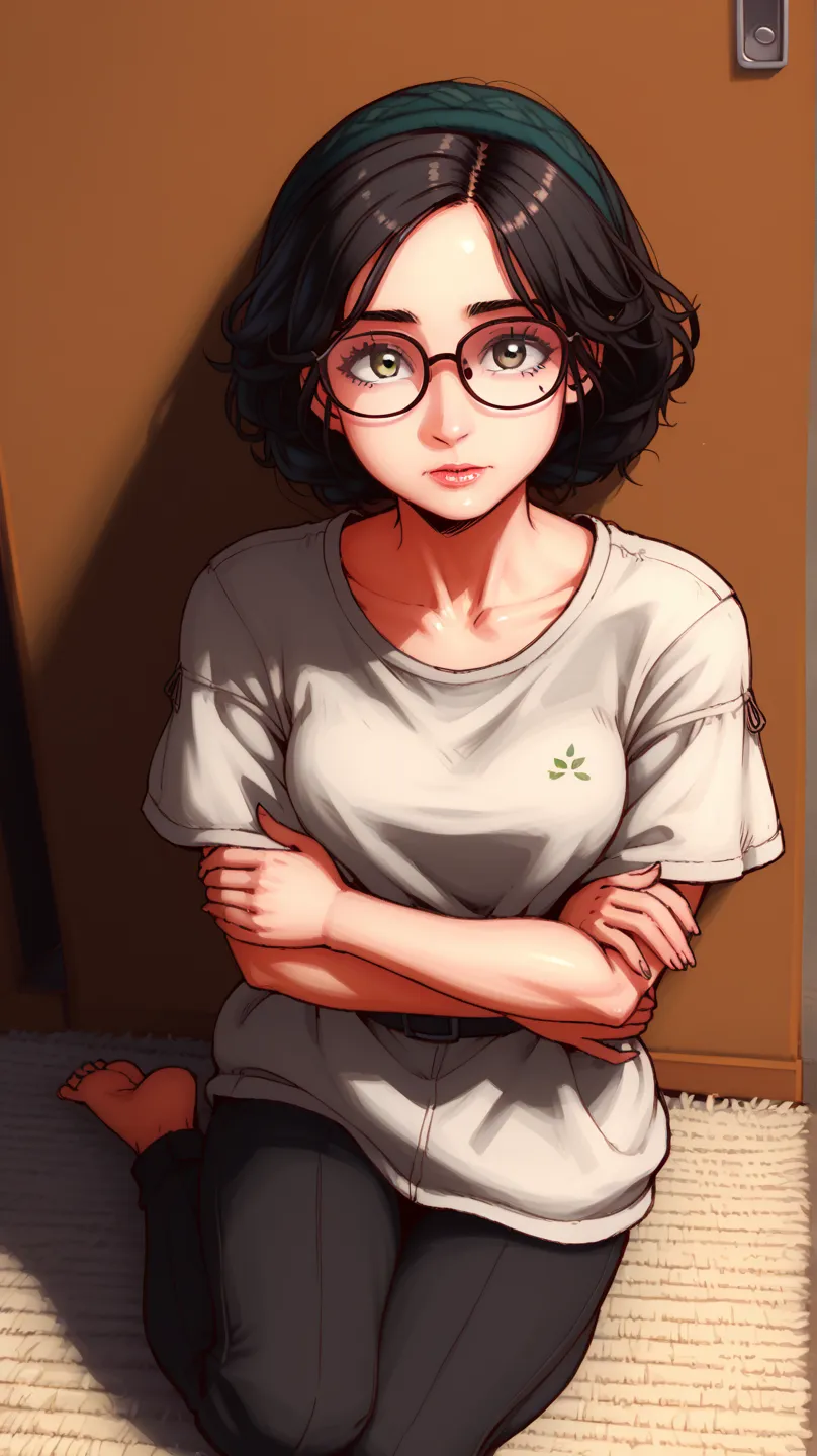  ((Hand behind the waist)), ((hidden hand )), ((Hiding my hands behind)), ((anime texture   )), ((anime filter)), ((  Anime capture  )),  Alone, Glasses of the Soul   , \(( screenshot de anime )), , , score_9, score_8_above, score_7_above, BREAK best aesth...