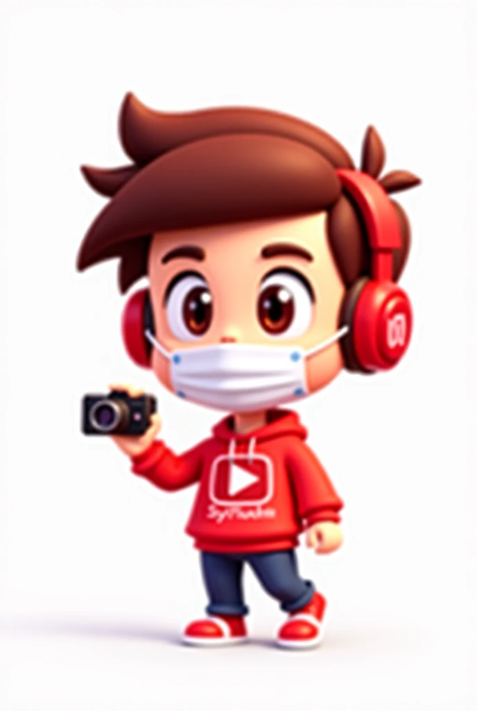 A modern and minimalistic  for a YouTube Shorts channel banner. The logo features a cute boy character medium long hair with a playful and energetic expression, wearing a face mask. He is also wearing stylish headphones and holding a small video camera or ...