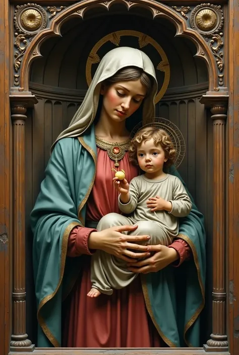 Our Lady with  Standing by Her Side. Broom in the left hand.  crown on the head 