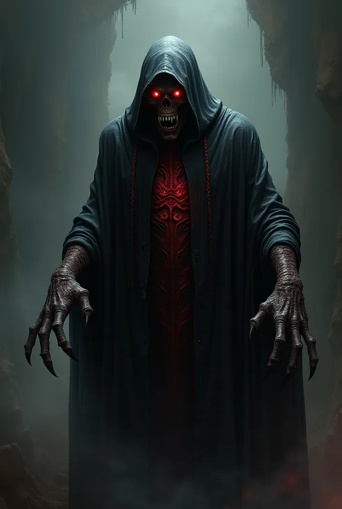 A monster-like person in the color black with red details