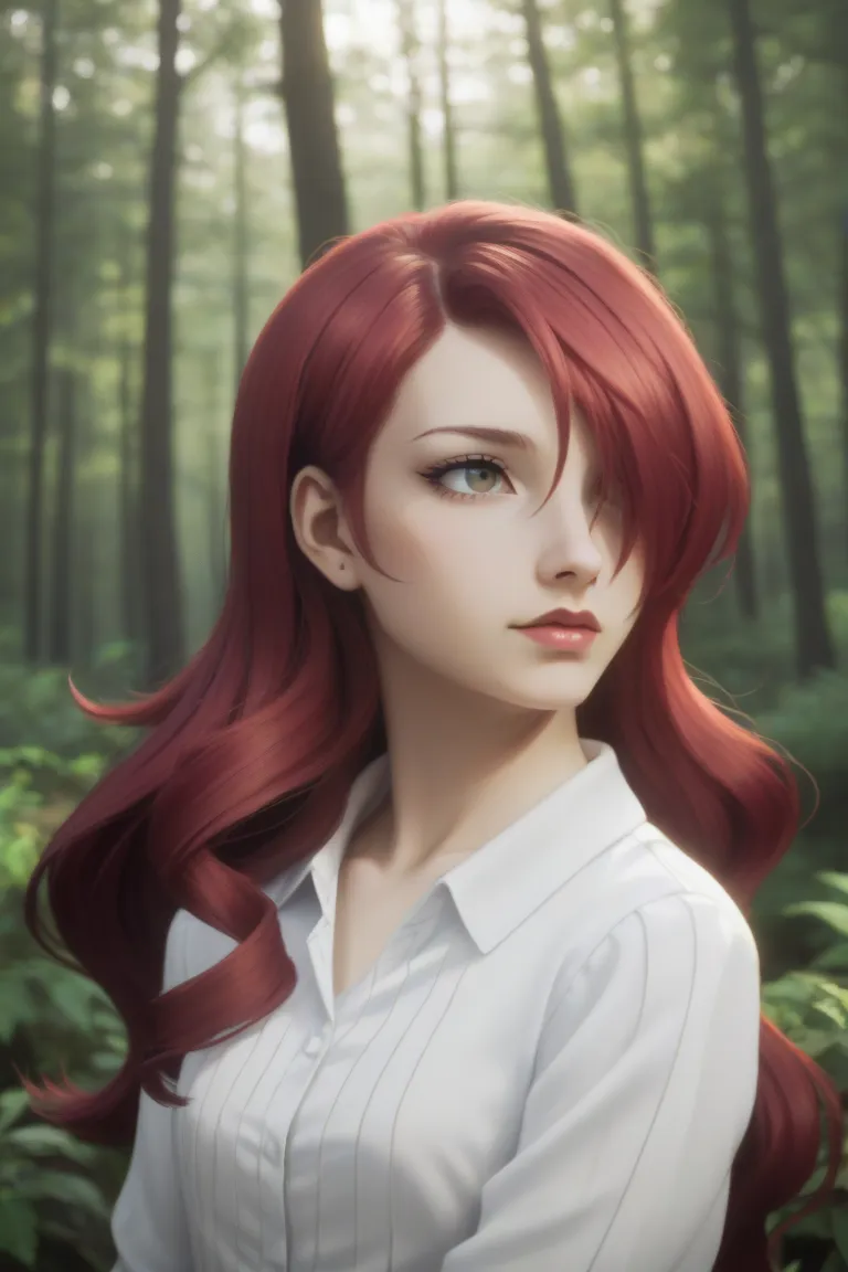 p3mitsuru, Welcome to, long hair, red hair, hair over one eye,