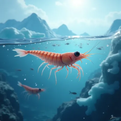 Make a realistic image of an Antarctic Krill (Euphausia superba) in the Antarctic Ocean