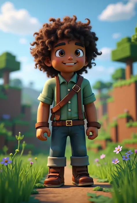 Minecraft character with curly haired brown man