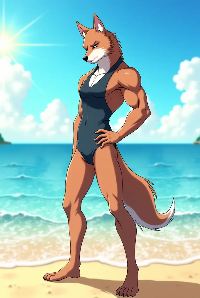 Shirou Ogamide Bna at the beach in a swimsuit 