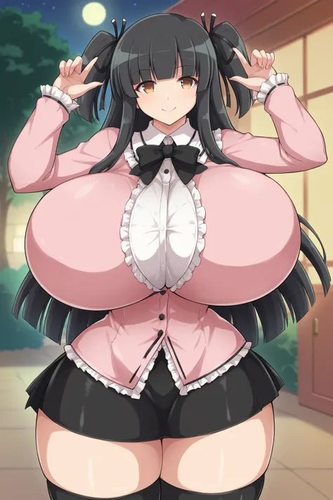 yaegashi nan, senran kagura, senran kagura burst, senran kagura new link,Inazuma , ,, gigantic breasts, gigantic ass, giant thighs, Prompt: masterpiece, score_9, score_8_up, score_7_up, source_anime BREAK 1girl,shiny skin, huge breasts, wide hips, thick th...