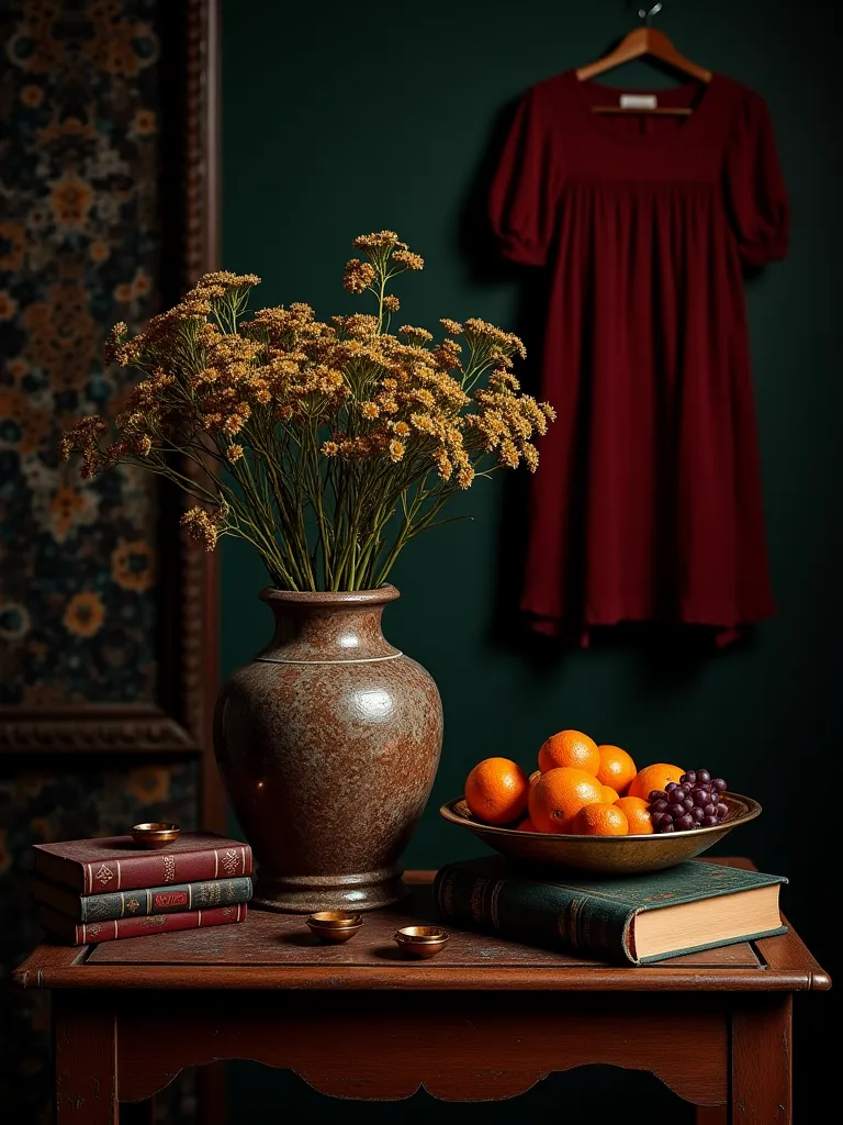  best quality, high resolution, : 1.2, Highly detailed, realistic : 1.37, a dark still life, ancient, realistic, mysterious atmosphere, low lighting, rich materials, bright colors, intricate details, intense shadows, an ancient object, an old ceramic vase ...