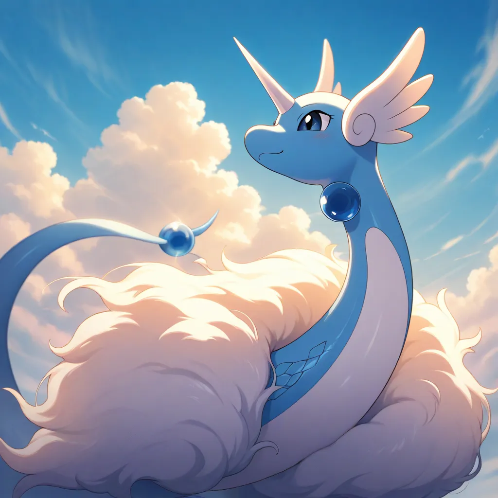 masterpiece, best quality, 1 dragonair, Pokémon, without humans, Alone, basic, water, sereno,  sky, blue  sky