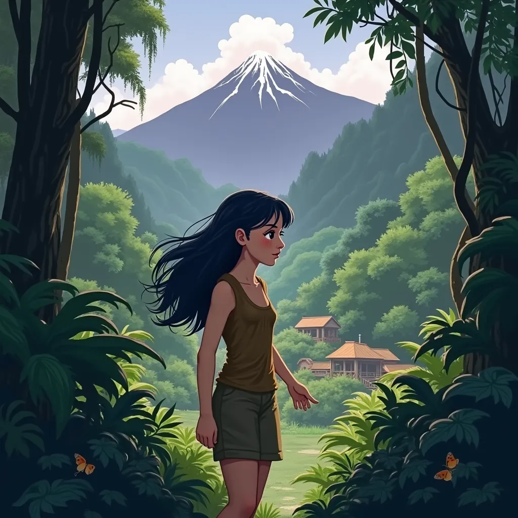 Girl walking through the jungle 