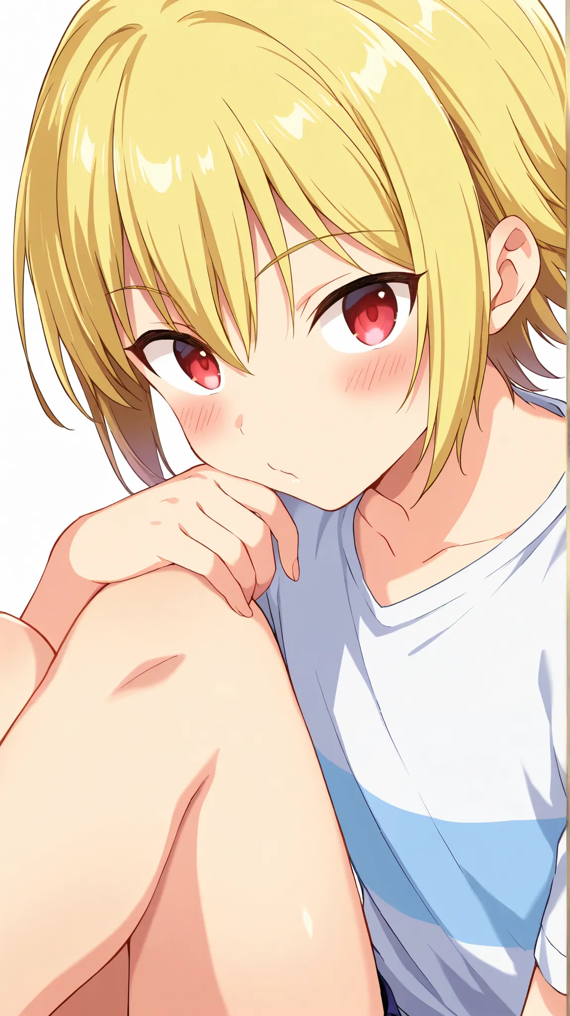 1boy, femboy, short hair, sidelocks, blonde hair, red eyes