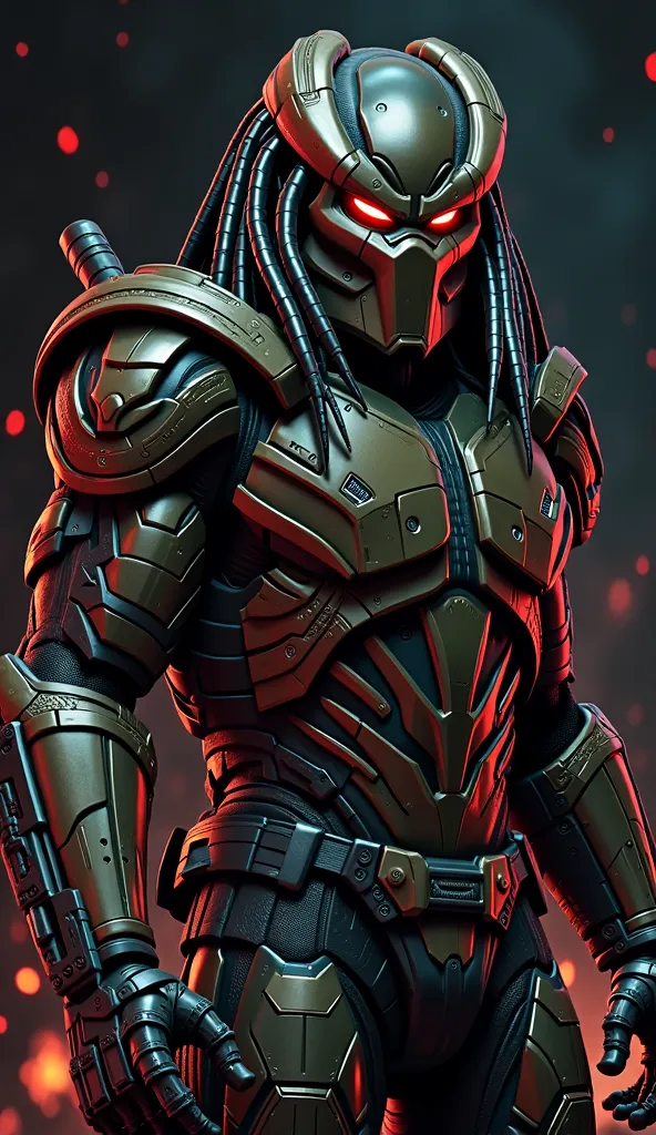 The best predator art design ever, wallpaper hd, 8k, 4k, ultra hd, red predator, holding his alien weapon, angry