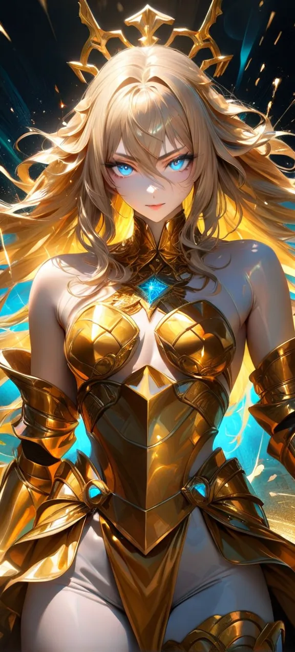 High quality, ultra realistic, absurdres, highres, ultra detailed, HDR, masterpiece, extremely detailed face and eyes, Pisces Aphrodite, Gold Saint Pisces Aphrodite, Gold Armor, solo, man, handsome, white eyelashes, blue eyes, villain expression, gold spla...