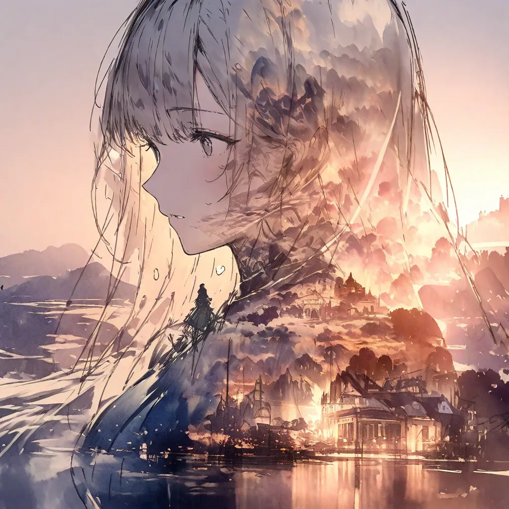 ((sketch:1.5)), ((watercolor:1)), Double Exposure of a Beautiful and Delicate Woman (The face is clear and perfect) images，Background、perfect ultra-detailed Victorian landscape, beautiful, beautiful笑顔, complicated illustration, artwork concept artwork, bre...