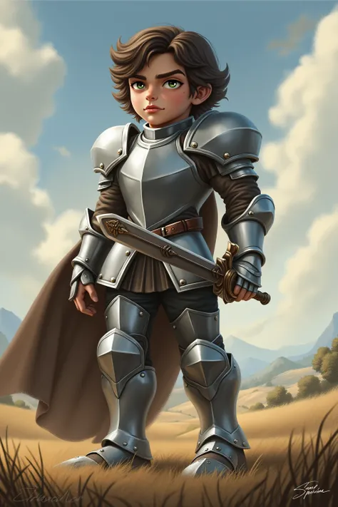 A boy in armor walking