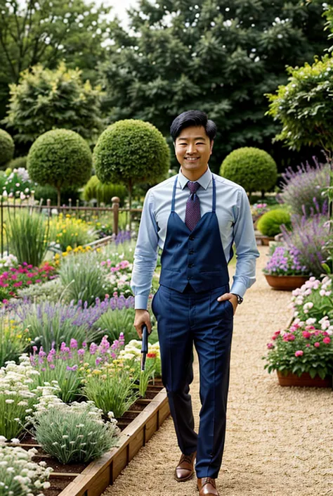  Let's go , I am a producer of a gardening ebook, I am introducing myself to my buyers, I need you to take a picture of me in the image in a garden, Well dressed and of a pleasant appearance for my audience who are the Americans. Make me a male character, ...