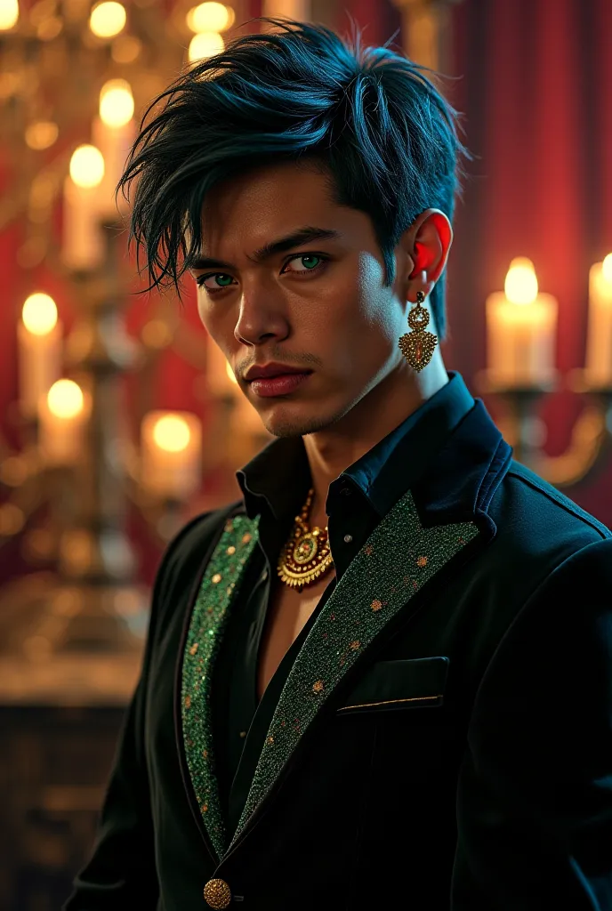 Create an image of the Indonesian character Magnus Bane from mortal instruments as if he were a real person