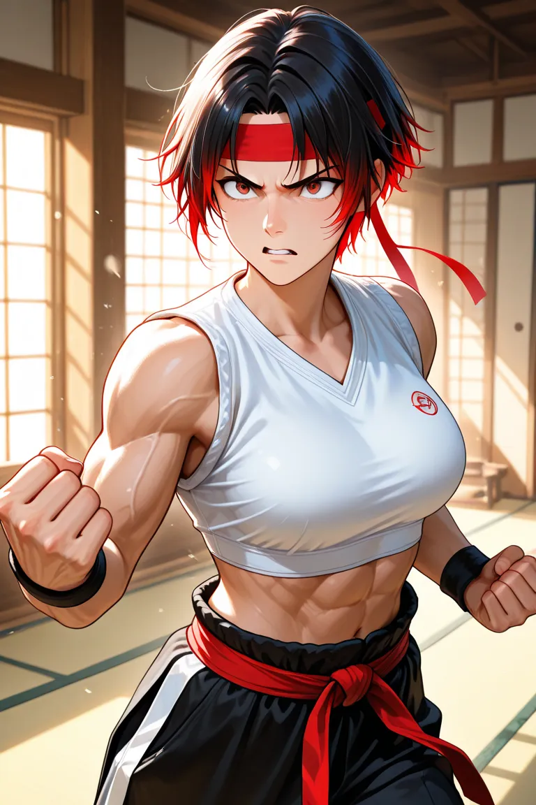 Shortcut messy hair,Hachimaki Martial Artist Boyish