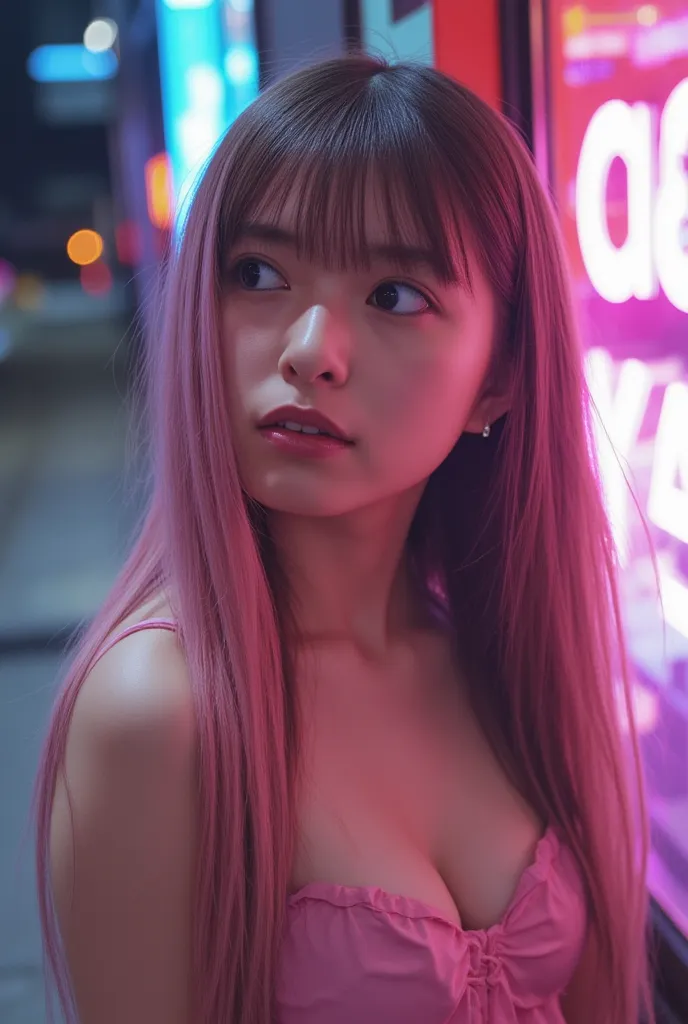 Pink Cyberpunk Girl, masterpiece, cinematic lighting, UHD, accurate, super detail, high details, high quality, award winning, best quality, highest, 16k, ultra detailed face, ultra detailed eyes, realistic textured skin, Pale skin, perfect anatomy, perfect...