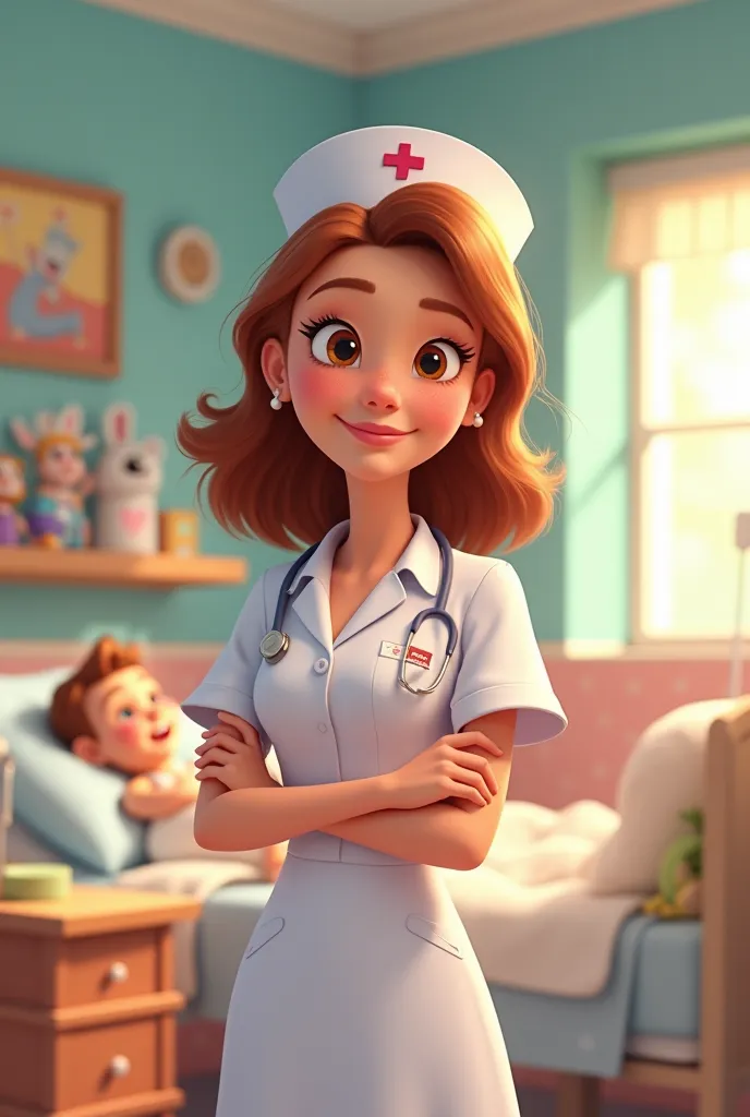 Draw me an animated Disney pediatric nurse