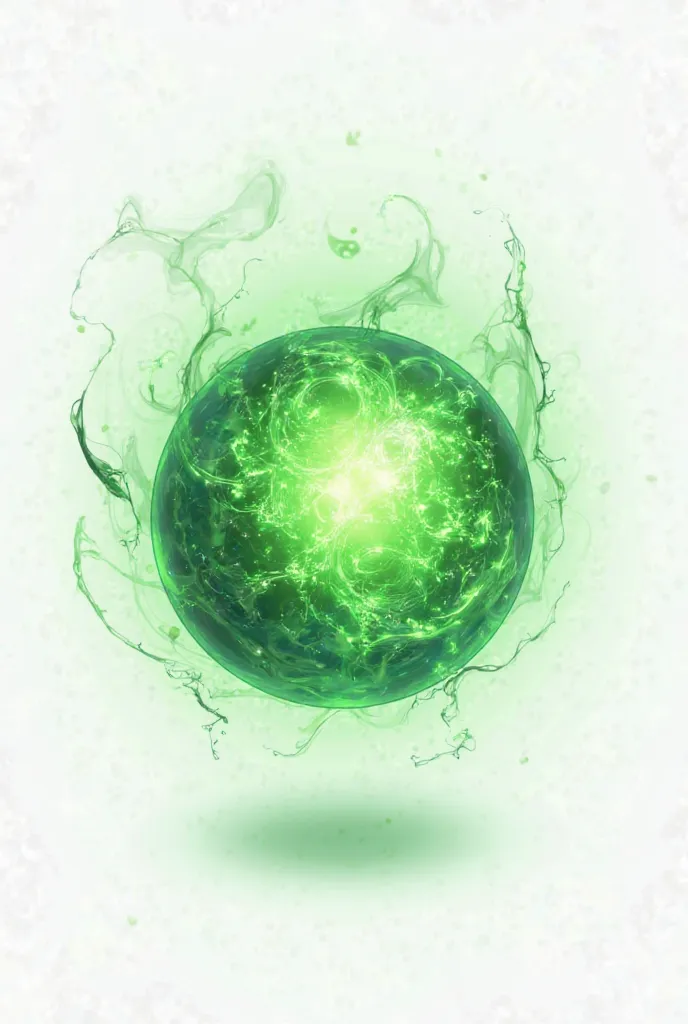  Anime style. Green magic sphere on a white background with an inscription +100 EXP