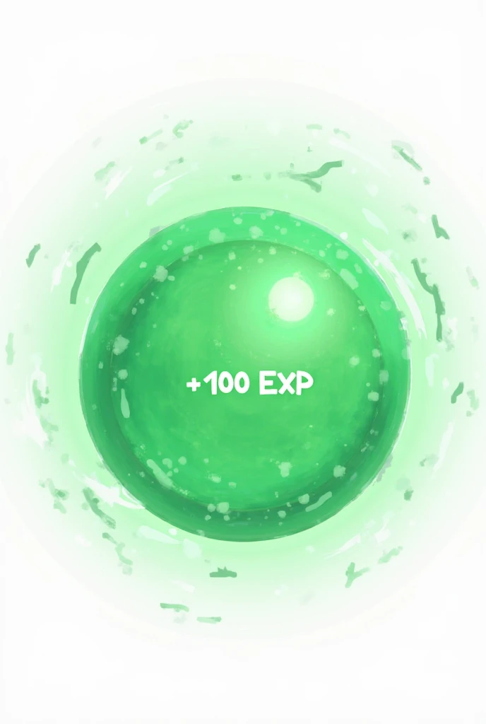  Anime style. Green magic sphere on a white background.  with an inscription +100 EXP