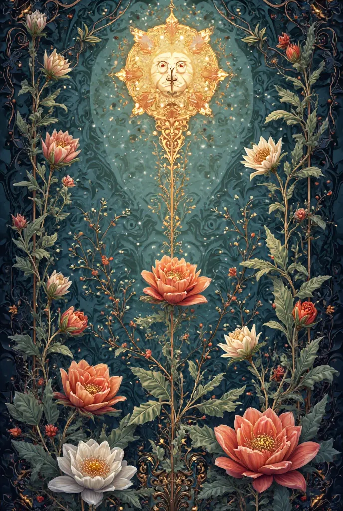 Tarot cards and flowers drawn in the tarot card picture