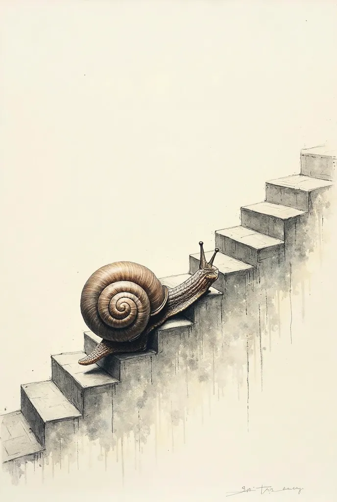 Snail going up the stairs drawing from the side psychological