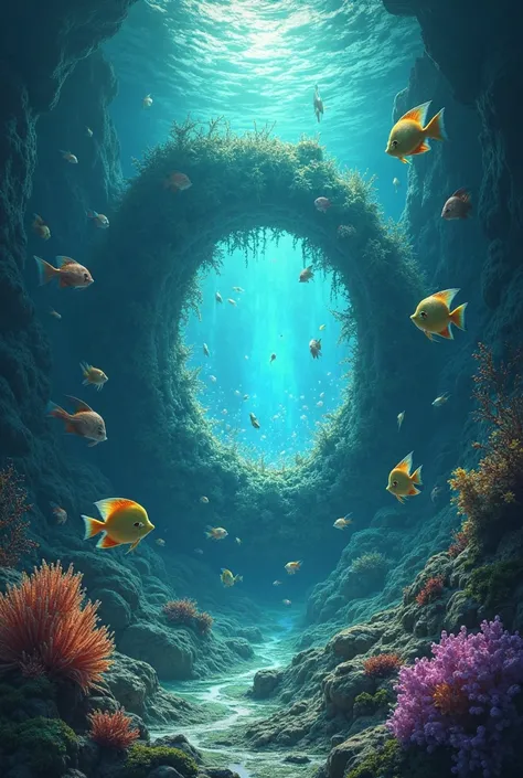 growing portal, ocean floor, deep ocean, tropical fishes