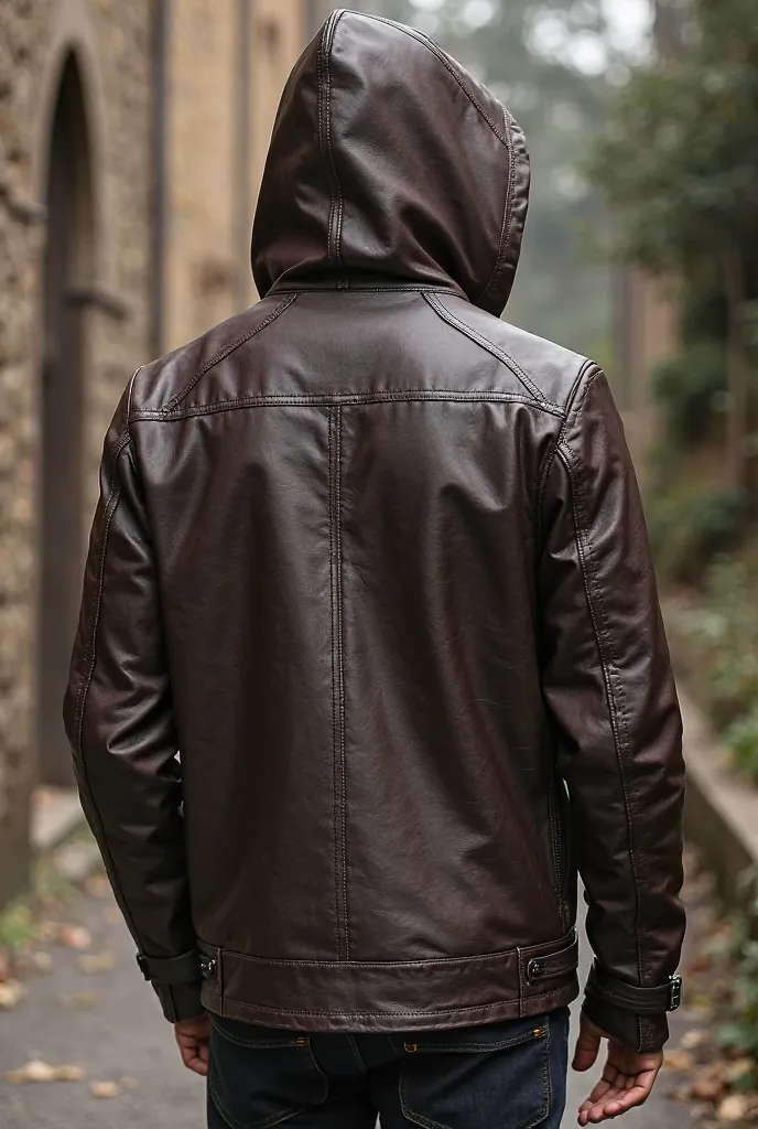 Leather hoodie for men make front and back realistic photo