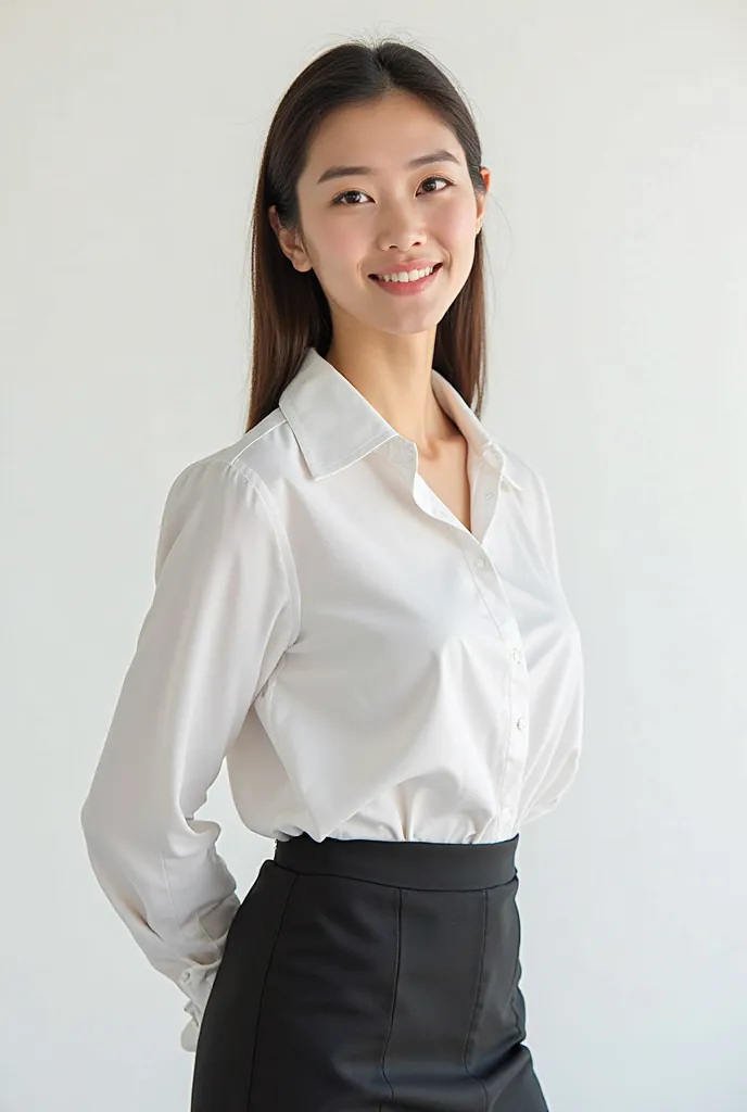 A business woman attire closer look crop the skirt and the skin is white  and with white background 