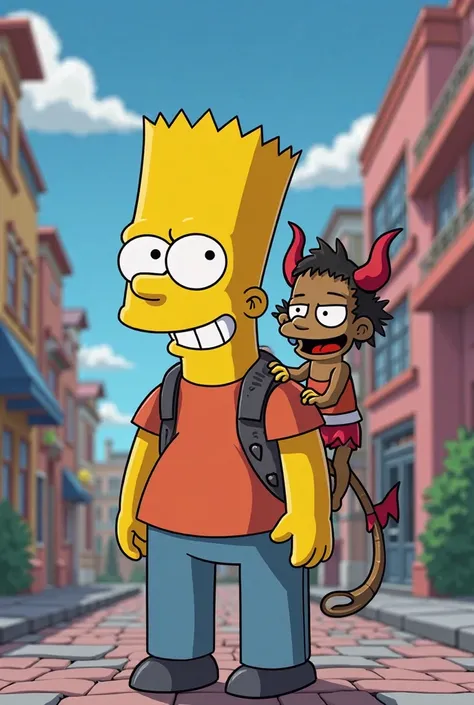 An image of Bart from The Simpsons with Luci in disenchantment on his shoulder 