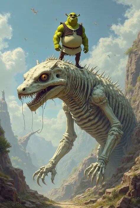 Shrek on top of the giant salamander, Giant bone salamander 