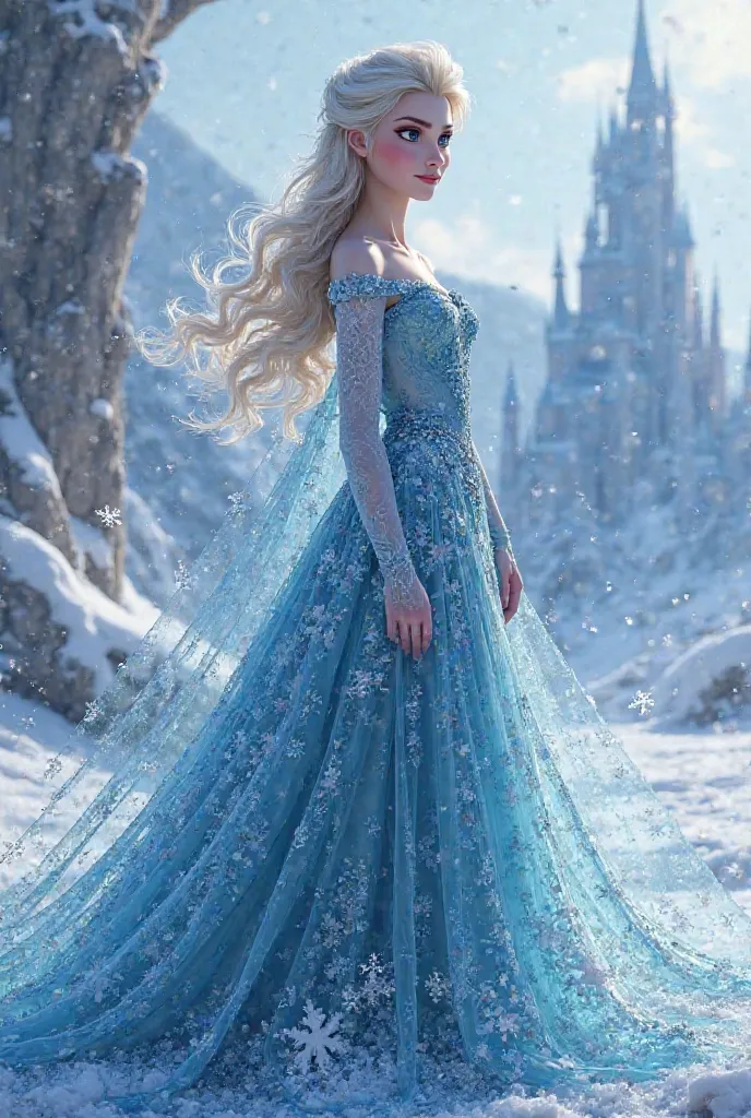 I want you to create Elsa from Frozen for me with a totally new and powerful dress