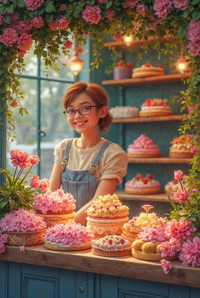 Create a pastry business with exotic flowers in bright colors 