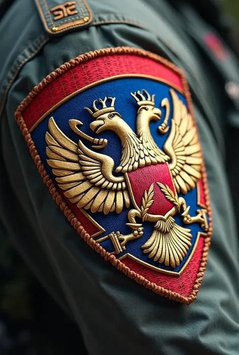 a close up of a patch with a badge on it, a picture inspired by Aleksandr Gerasimov, cg society, dau-al-set, shoulder patch design, patch design, 000 — википедия, ssao, flight squadron insignia, russian national guard, copyright tsr 