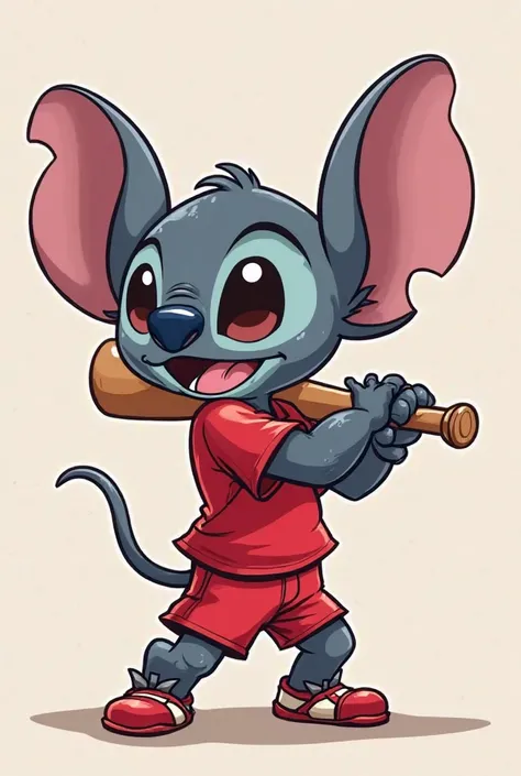 
a cartoon character of a little stitcher with a baseball bat, football mascot, cartoon artstyle, sports team mascot, sports mascot, cartoon art style, charachter design, mascot illustration, cute cartoon style, red and grey only, lilo and stitch, soccer, ...