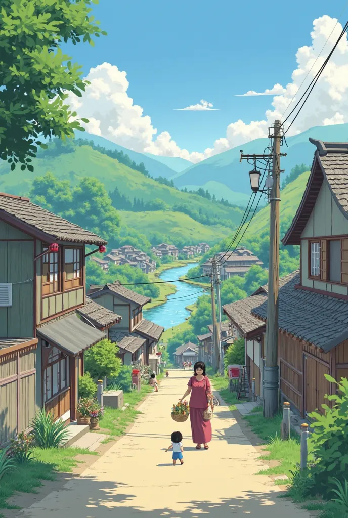 I want to create a studio ghibli type animation video of a quiet village day
