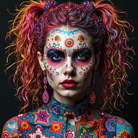 ( Geometrically designed works of art)、background、  repetition 、 patterned art 、、trippy、black background、 cutting 、 avant-garde ,  Experimental appearance:  head or hair color , ( dramatic makeup:1.5) ,  unconventional fashion solutions , ( Crazy sexy :1.5...