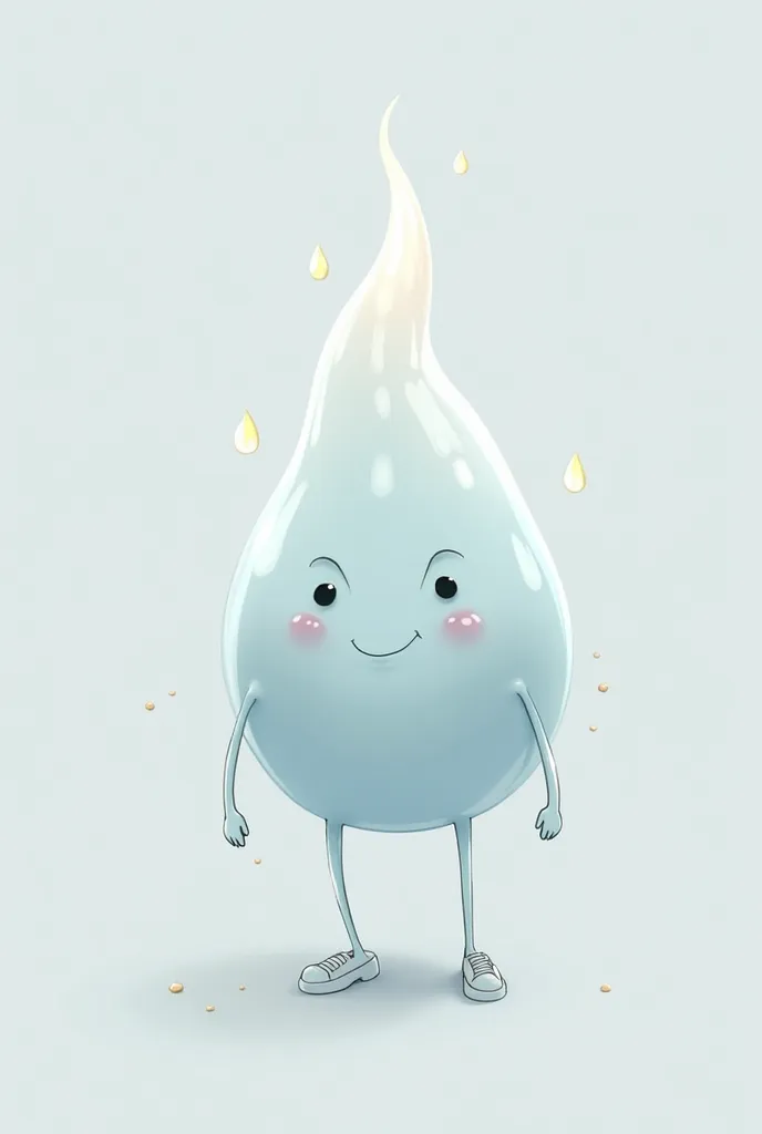 Create cartoon character water drop body shape , white colour body , melting candle look two hands two legs