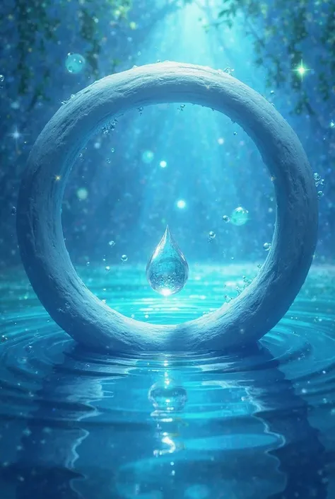 Circle with a drop of water in a blue Pokemon enhancement style background