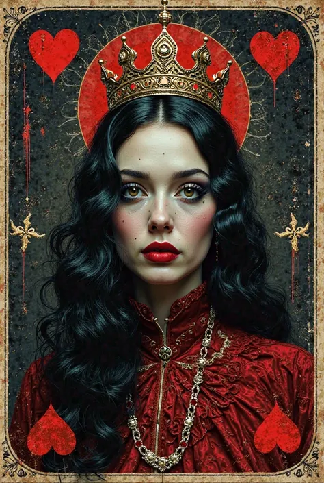 design the cover of one unique queen red coeur playing card. Very stylish in the style of David Lynch movies