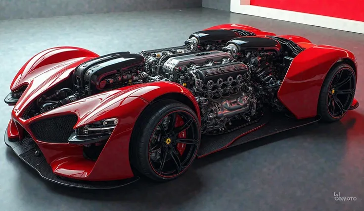 2025 Ferrari SF 90 under the hood engine view