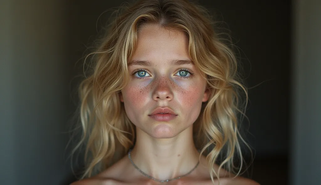 analog raw photo of cute tween girl, photo shoot in a basement , beautiful Icelandic girl, innocent detailes eyes, uncombed blodne hair, thick, fit, lean, slender, nubile, detailed cute face, natural lighting, perfect lips, symmetrical face, young, youthfu...