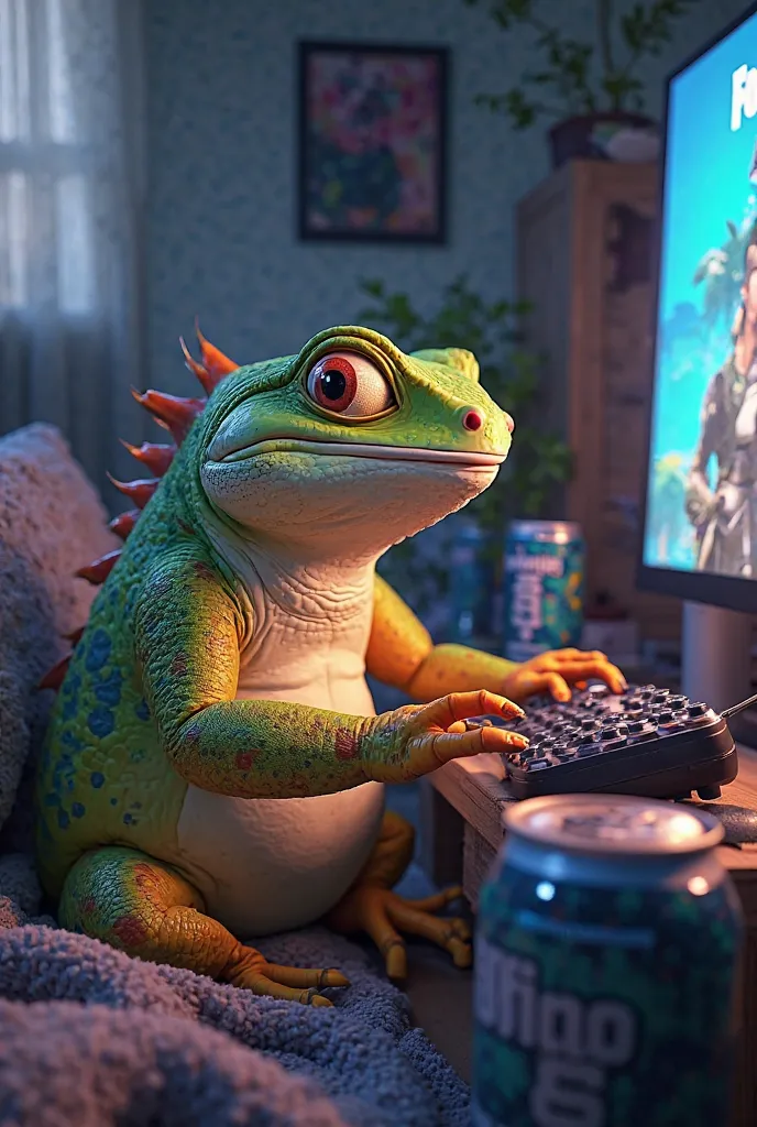 Chubby lizard playing Fortnite